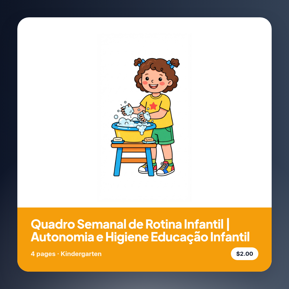 Quadro Semanal de Rotina Infantil | Autonomia e Higiene Educação Infantil
