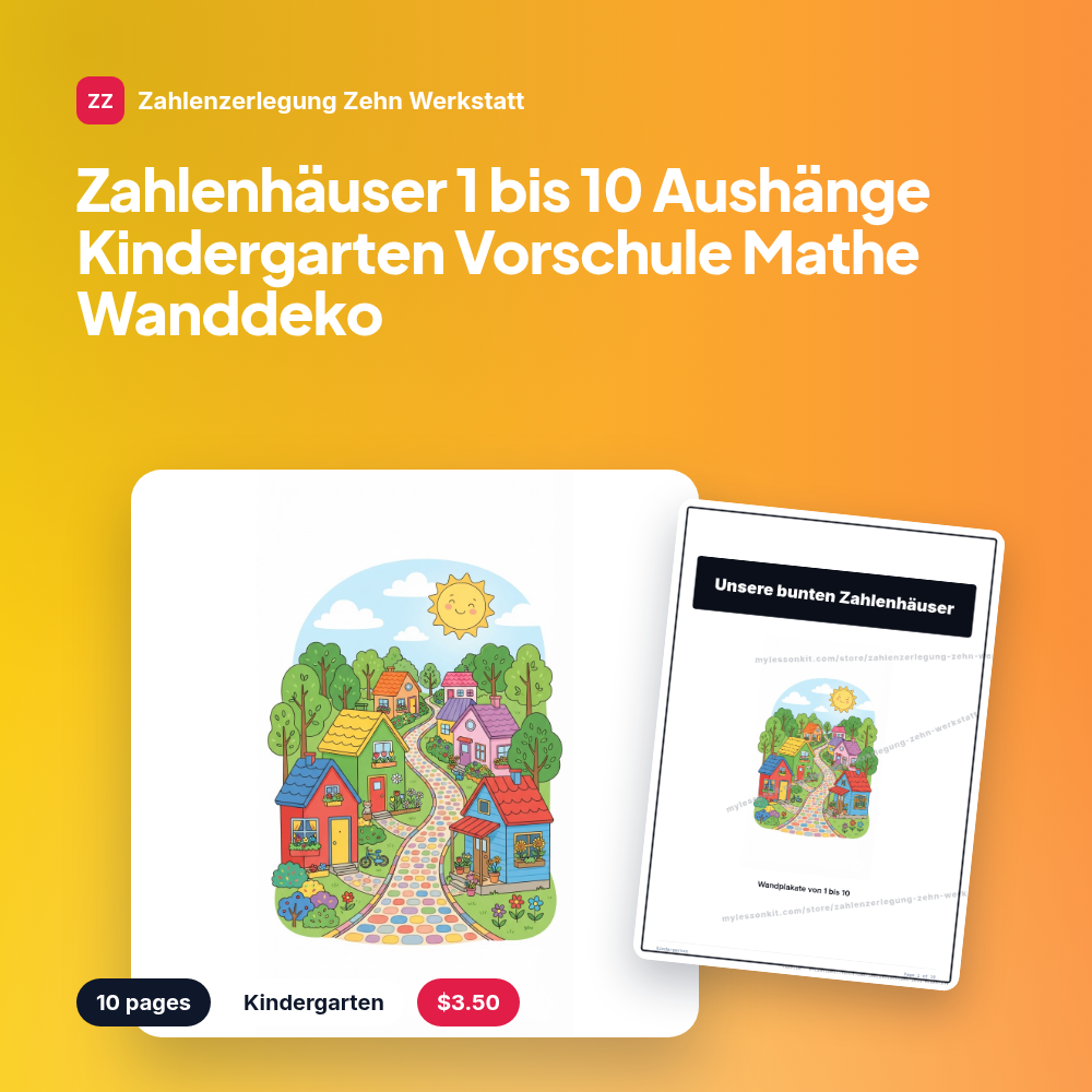 Zahlenhäuser 1 bis 10 Aushänge Kindergarten Vorschule Mathe Wanddeko