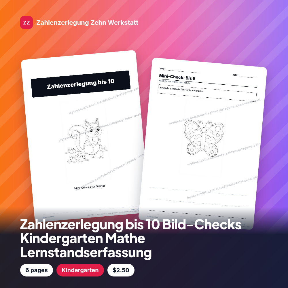 Zahlenzerlegung bis 10 Bild-Checks Kindergarten Mathe Lernstandserfassung