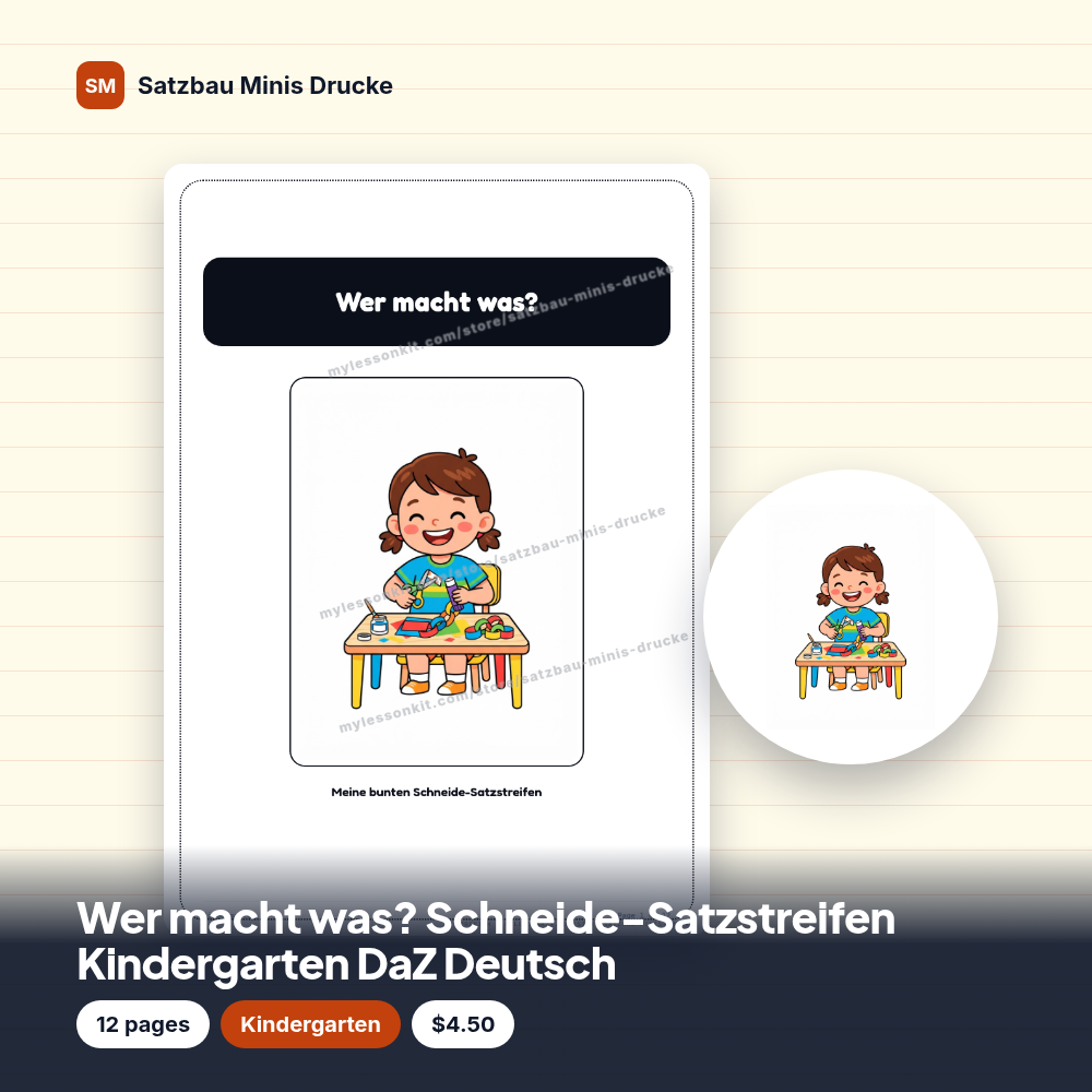 Wer macht was? Schneide-Satzstreifen Kindergarten DaZ Deutsch