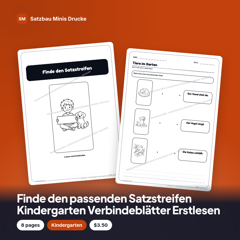 Finde den passenden Satzstreifen Kindergarten Verbindeblätter Erstlesen