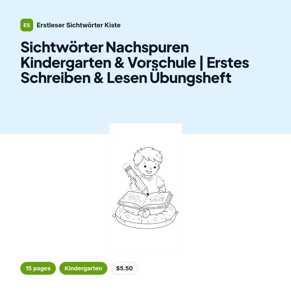 Sichtwörter Nachspuren Kindergarten & Vorschule | Erstes Schreiben & Lesen Übungsheft