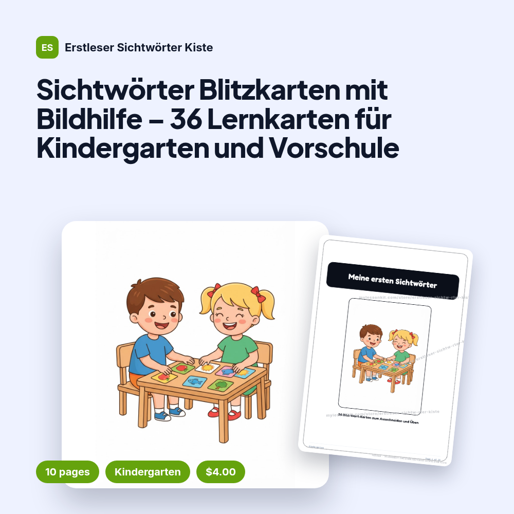 Sichtwörter Blitzkarten mit Bildhilfe – 36 Lernkarten für Kindergarten und Vorschule
