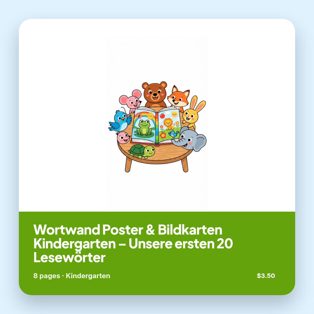 Wortwand Poster & Bildkarten Kindergarten – Unsere ersten 20 Lesewörter