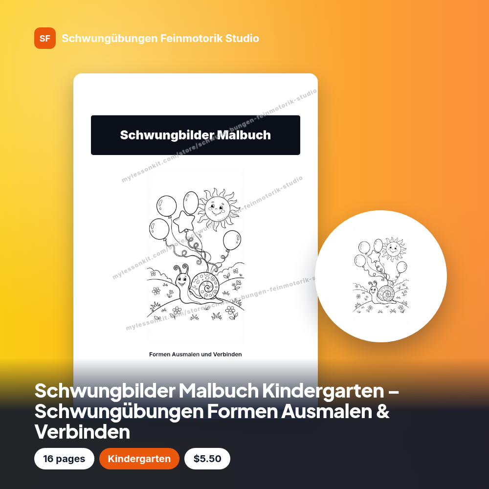 Schwungbilder Malbuch Kindergarten – Schwungübungen Formen Ausmalen & Verbinden
