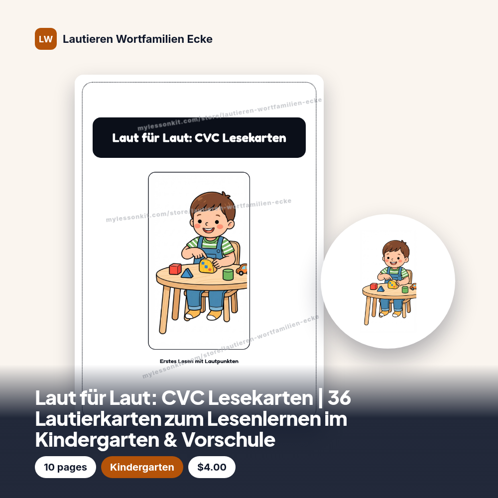 Laut für Laut: CVC Lesekarten | 36 Lautierkarten zum Lesenlernen im Kindergarten & Vorschule