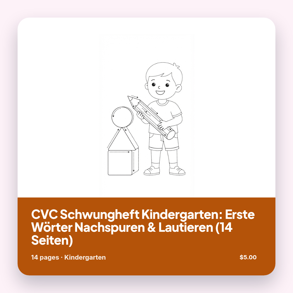 CVC Schwungheft Kindergarten: Erste Wörter Nachspuren & Lautieren (14 Seiten)