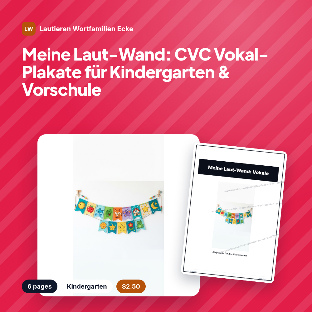 Meine Laut-Wand: CVC Vokal-Plakate für Kindergarten & Vorschule