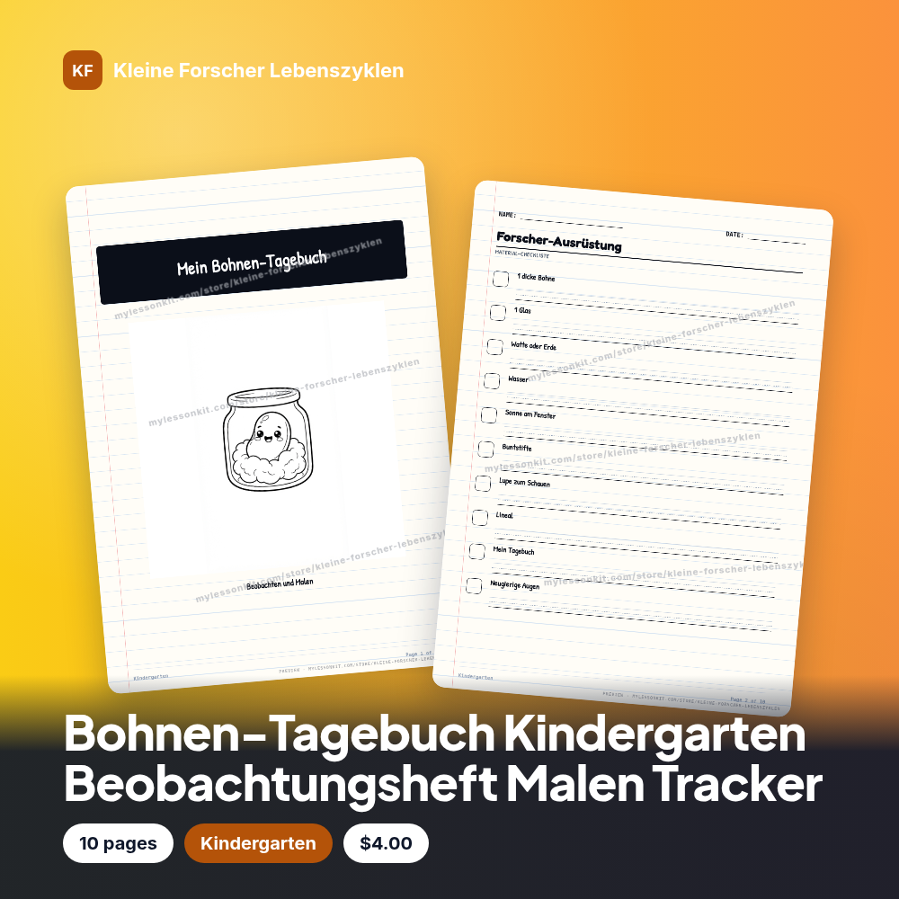 Bohnen-Tagebuch Kindergarten Beobachtungsheft Malen Tracker