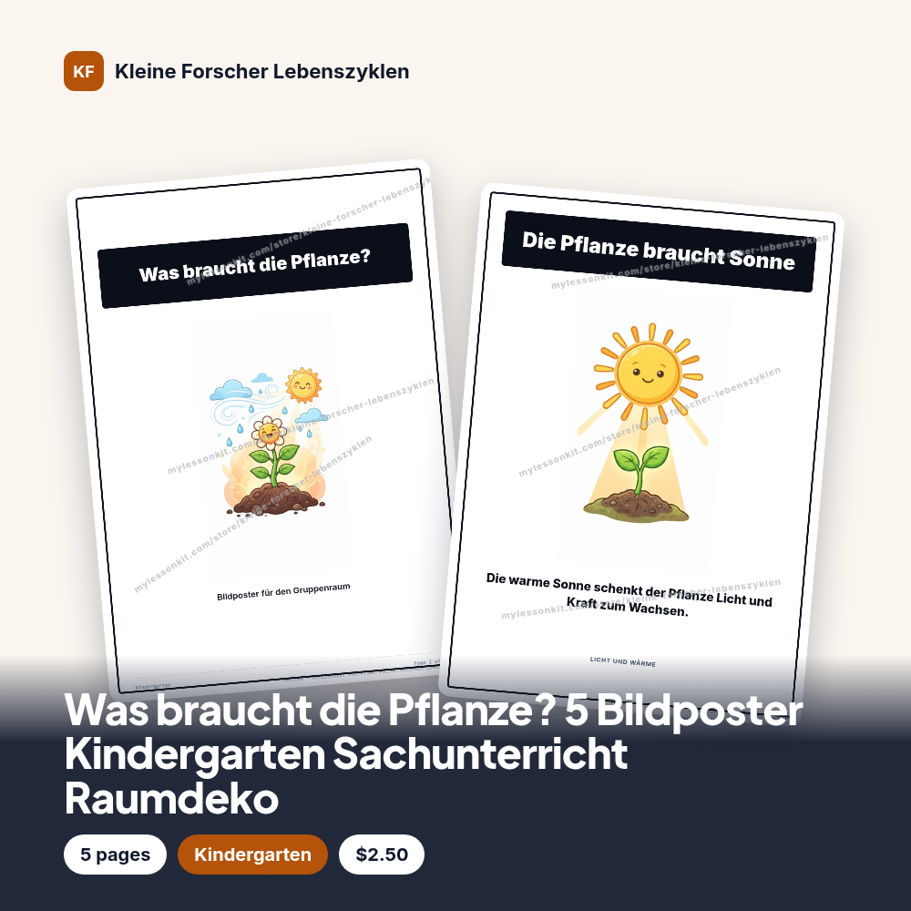 Was braucht die Pflanze? 5 Bildposter Kindergarten Sachunterricht Raumdeko
