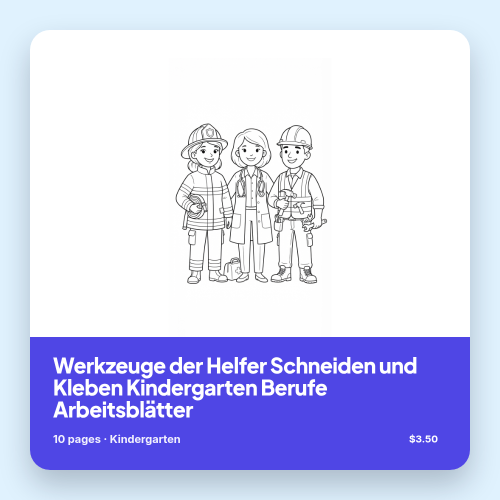 Werkzeuge der Helfer Schneiden und Kleben Kindergarten Berufe Arbeitsblätter