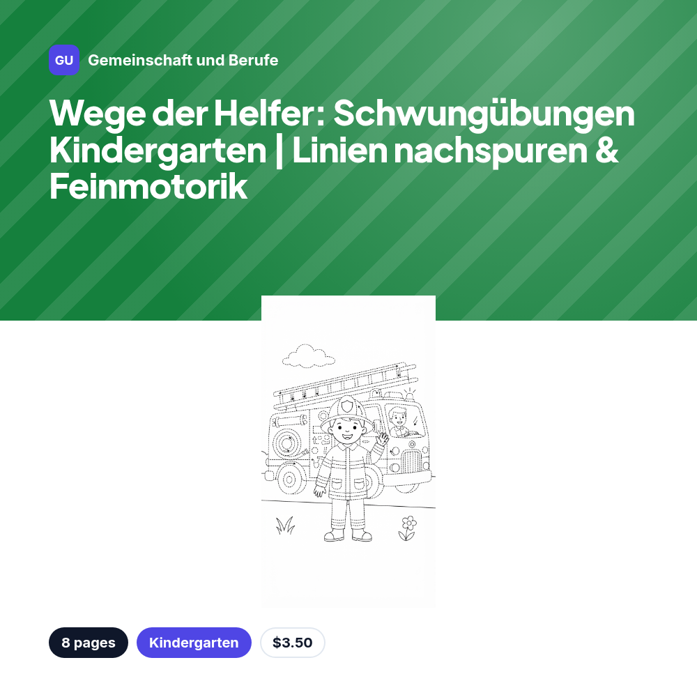 Wege der Helfer: Schwungübungen Kindergarten | Linien nachspuren & Feinmotorik