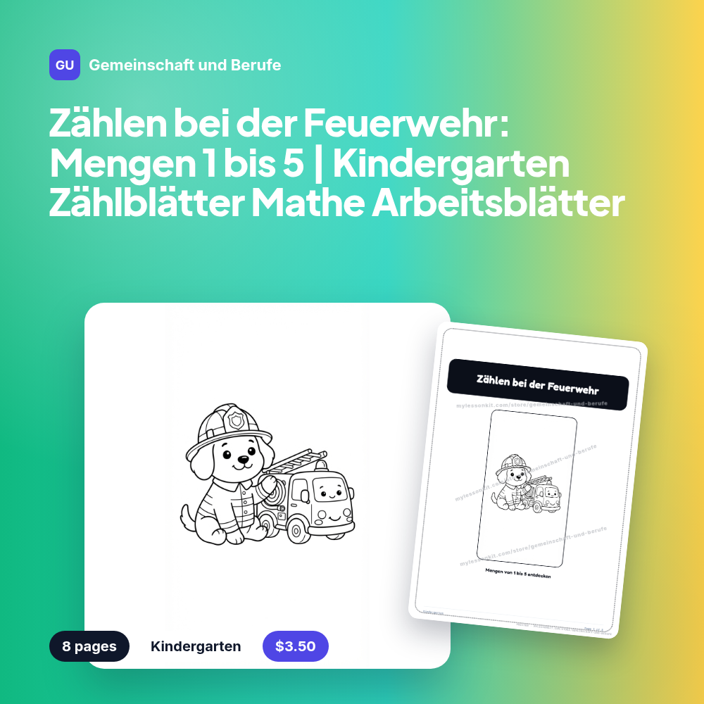 Zählen bei der Feuerwehr: Mengen 1 bis 5 | Kindergarten Zählblätter Mathe Arbeitsblätter