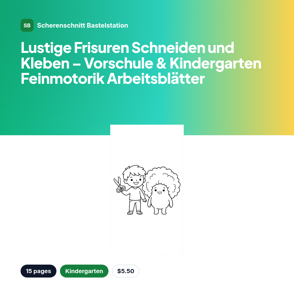 Lustige Frisuren Schneiden und Kleben – Vorschule & Kindergarten Feinmotorik Arbeitsblätter