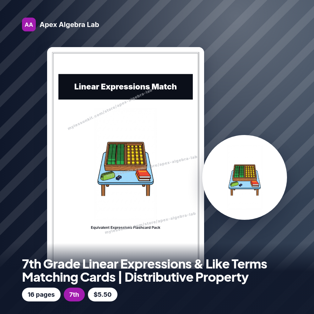 7th Grade Linear Expressions & Like Terms Matching Cards | Distributive Property