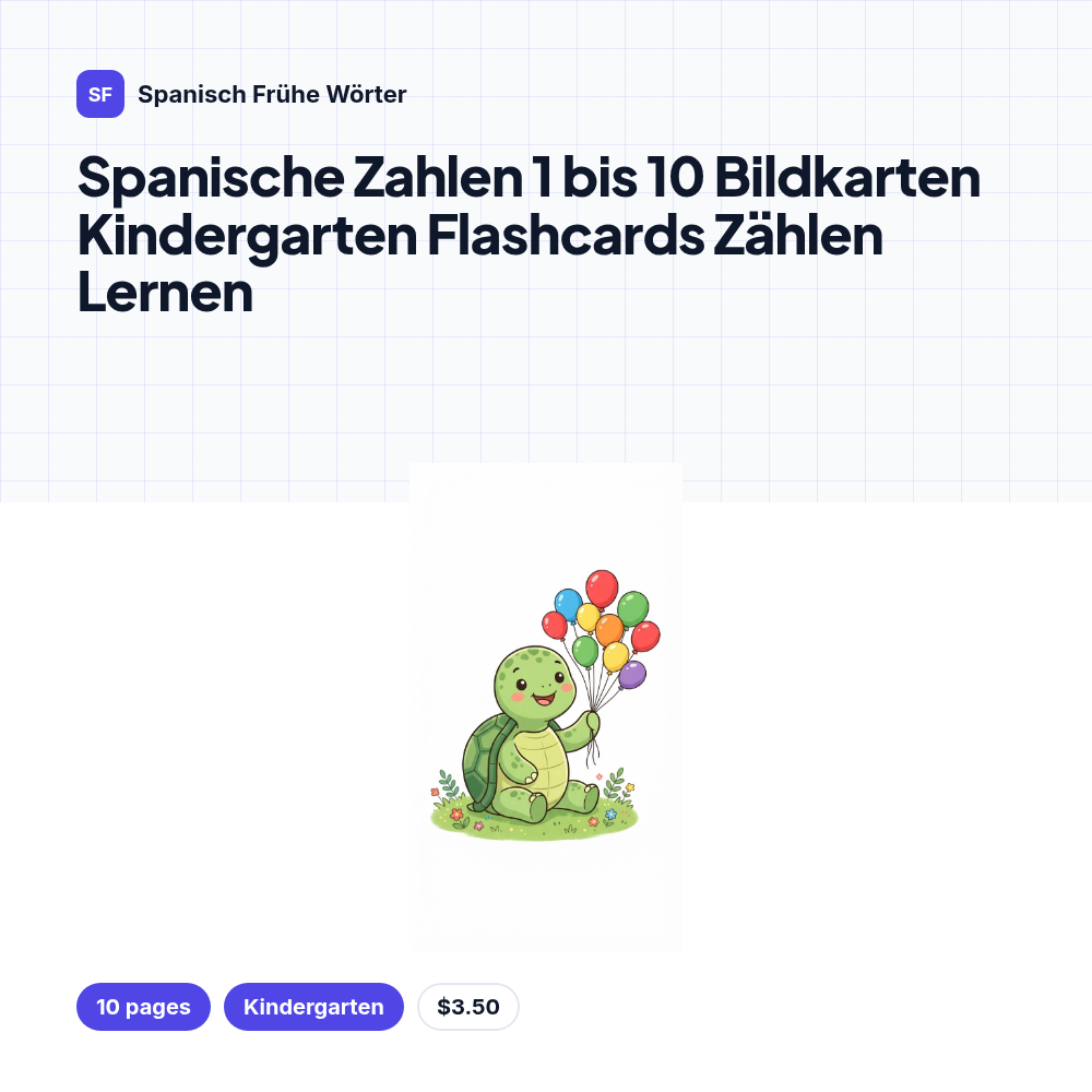 Spanische Zahlen 1 bis 10 Bildkarten Kindergarten Flashcards Zählen Lernen