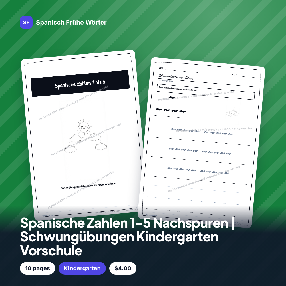 Spanische Zahlen 1-5 Nachspuren | Schwungübungen Kindergarten Vorschule