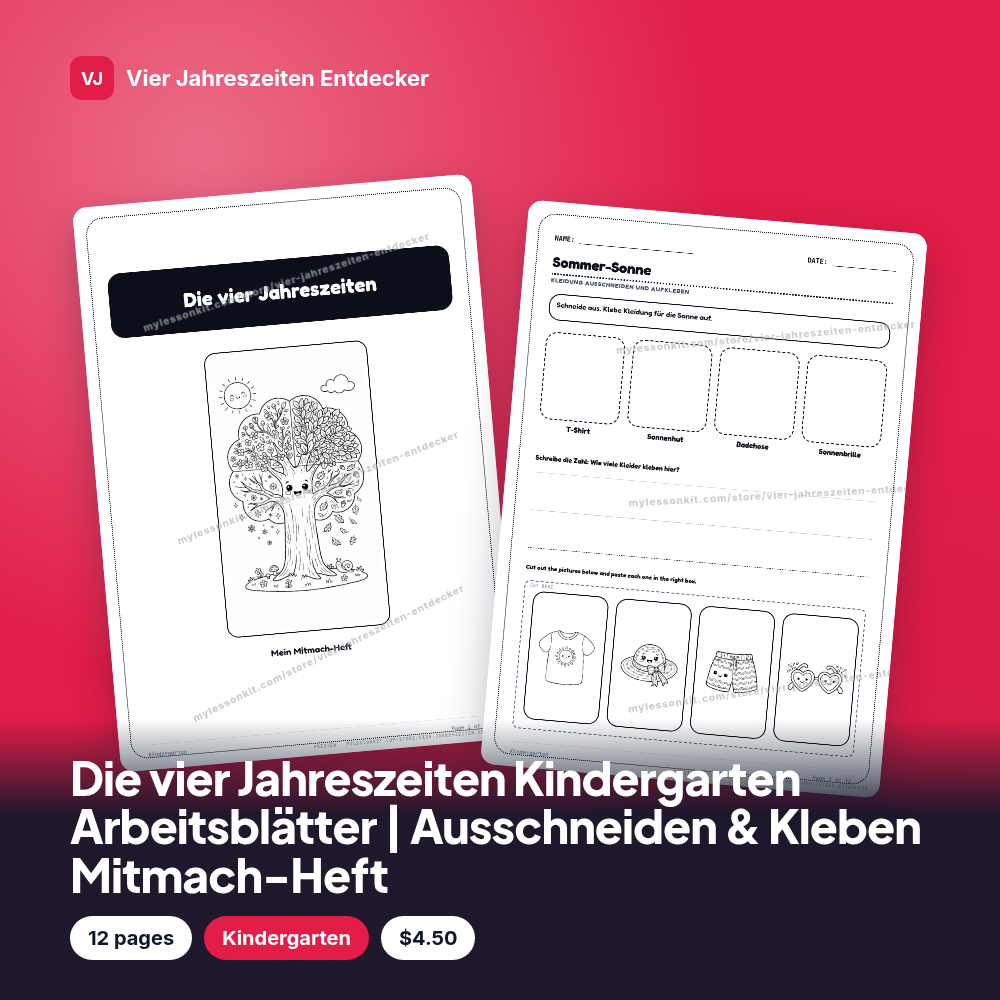 Die vier Jahreszeiten Kindergarten Arbeitsblätter | Ausschneiden & Kleben Mitmach-Heft