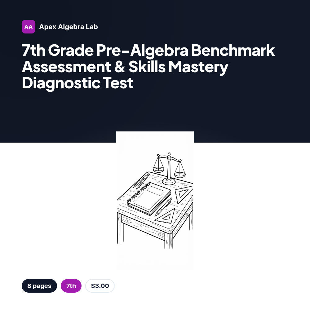 7th Grade Pre-Algebra Benchmark Assessment & Skills Mastery Diagnostic Test