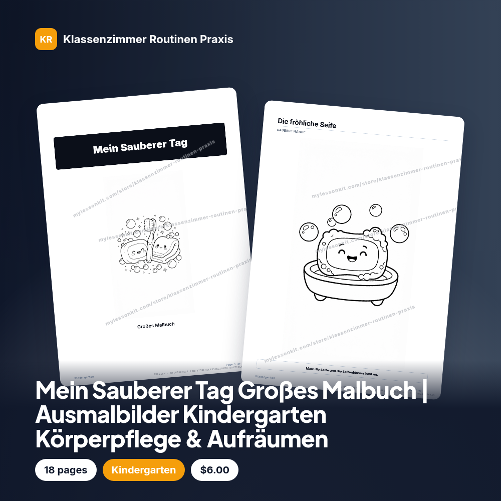 Mein Sauberer Tag Großes Malbuch | Ausmalbilder Kindergarten Körperpflege & Aufräumen