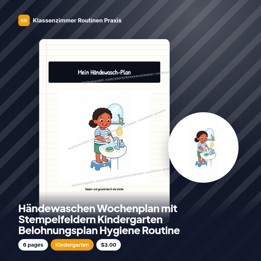 Händewaschen Wochenplan mit Stempelfeldern Kindergarten Belohnungsplan Hygiene Routine