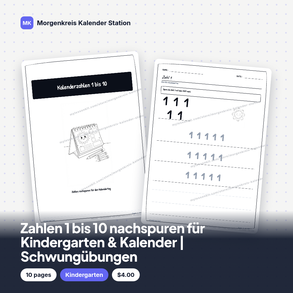 Zahlen 1 bis 10 nachspuren für Kindergarten & Kalender | Schwungübungen