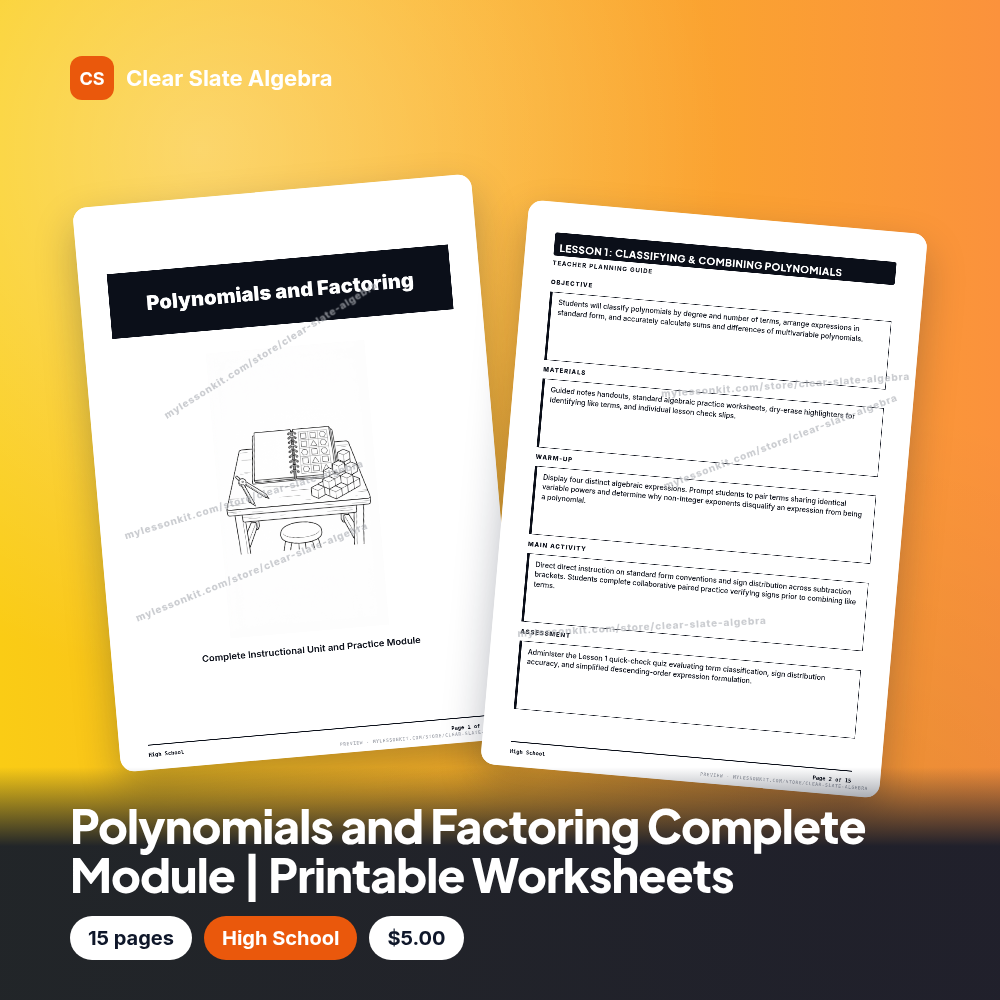 Polynomials and Factoring Complete Module | Printable Worksheets