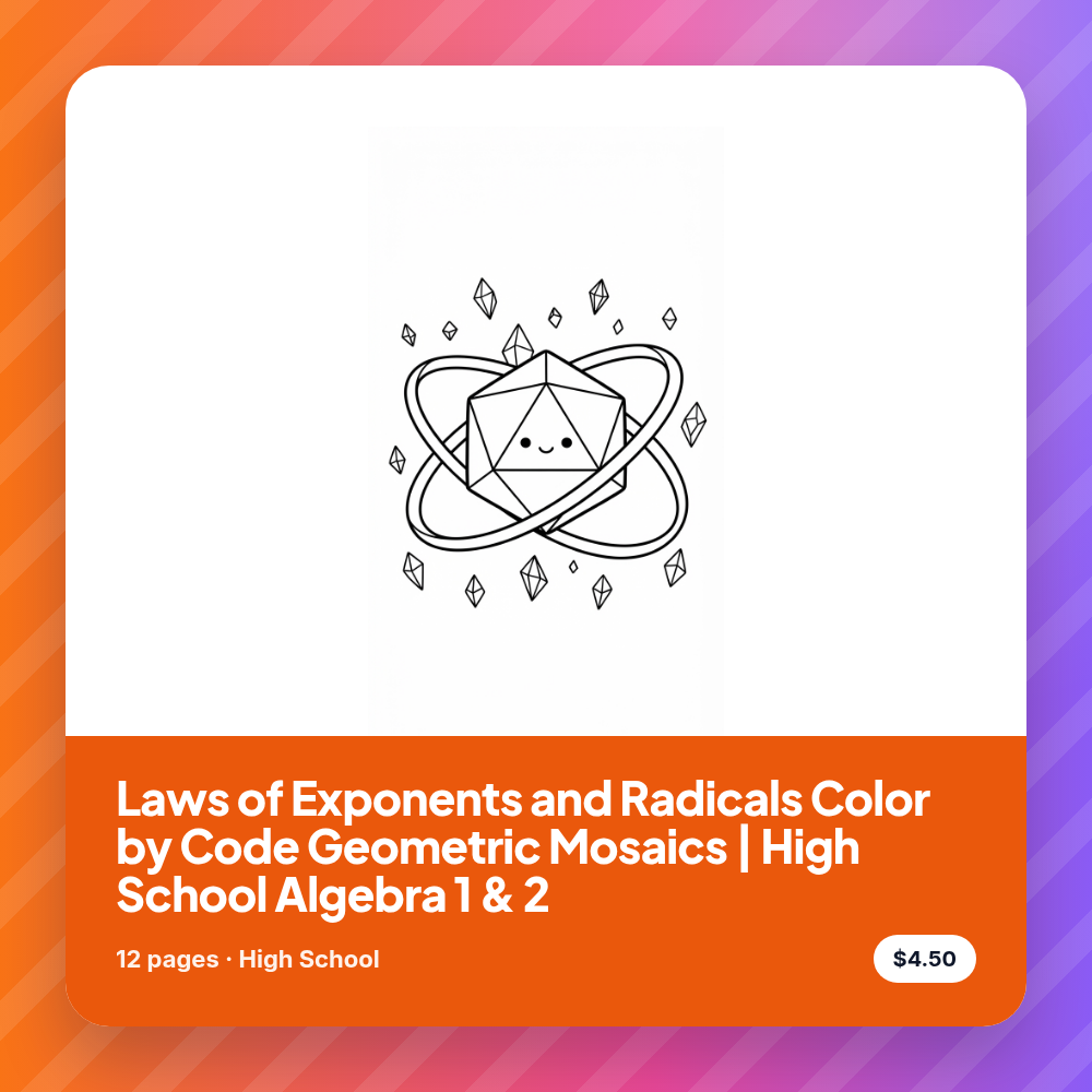Laws of Exponents and Radicals Color by Code Geometric Mosaics | High School Algebra 1 & 2