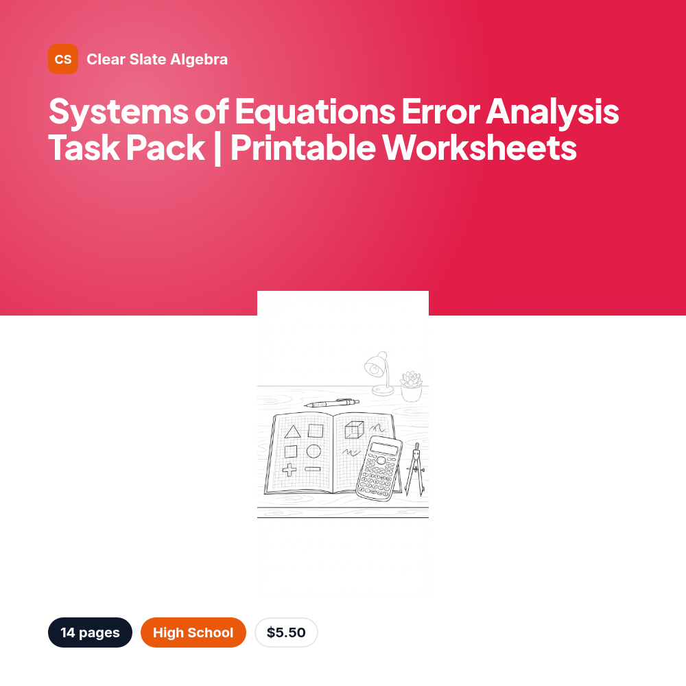 Systems of Equations Error Analysis Task Pack | Printable Worksheets